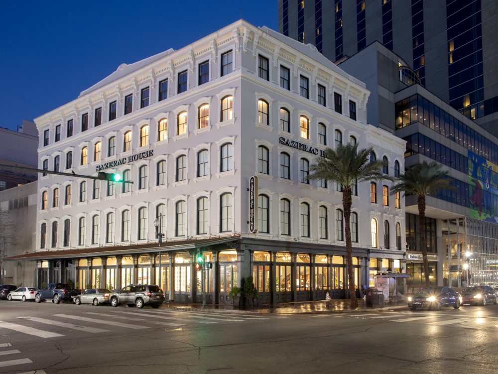 Sazerac House exterior at dawn